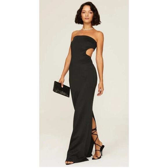 Rent the runway sz 10 Black Halo Eve Chana solid black cutout strapless gown